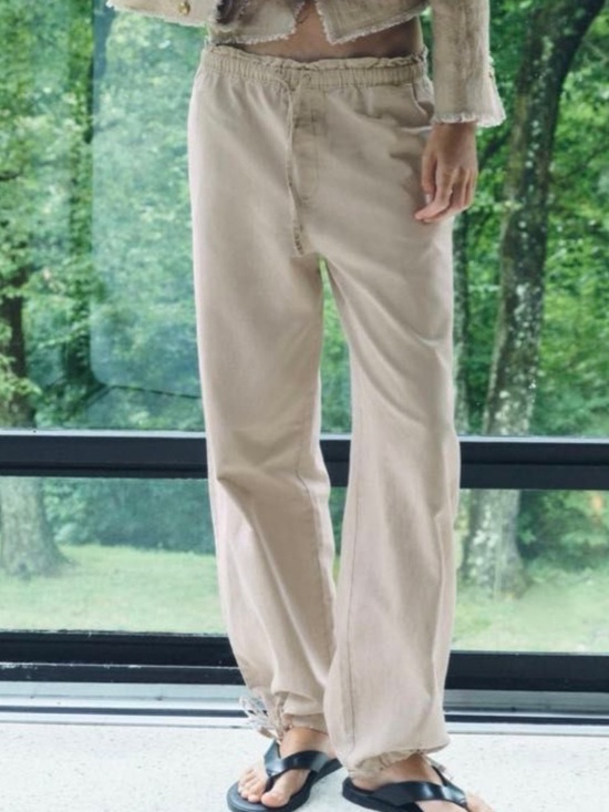 Zara Pants - Zara Light Beige Elastic-Waist Wide Leg Pants